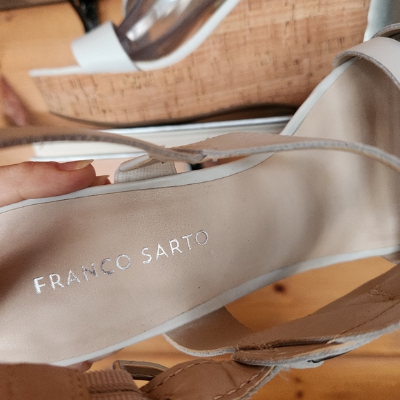 Franco Sarto 💜 Surprise 2 Ivory Leather Wedge Sandals Cork Strappy Platform 10M - Picture 9 of 10